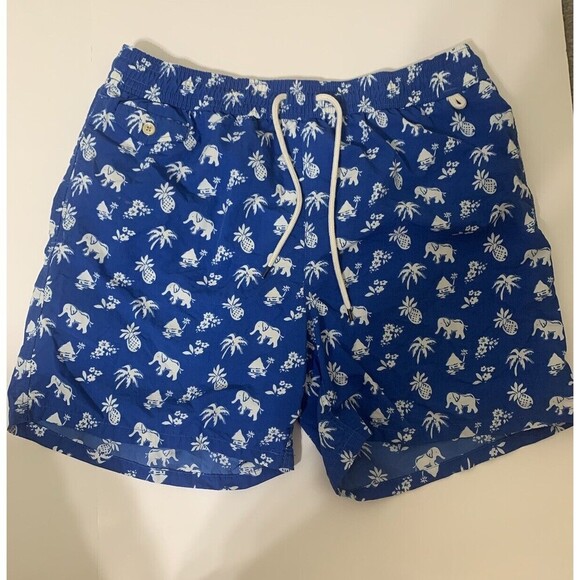 Polo Ralph Lauren Men’s Swim Trunks Size Large Blue And White Hawaiian Themed - Picture 1 of 6
